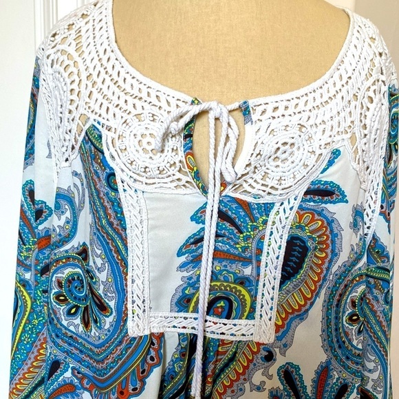 Daniel Rainn Multicolor Peasant Top Blouse Tunic Women’s L Crochet Boho paisley - Picture 4 of 8
